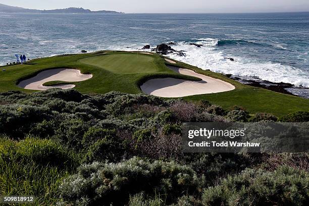 General view of the seventh green during the second round of the AT&T Pebble Beach National Pro-Am at the Pebble Beach Golf Links on February 12,...