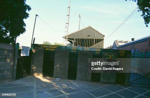 The entrance to Franklin's Gardens, home of the Northampton Saints rugby union club, Northampton, England, 23rd July 1996.