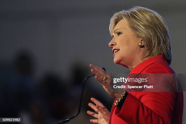 Democratic presidential candidate Hillary Clinton speaks to voters in South Carolina a day after her debate with rival candidate Bernie Sanders on...