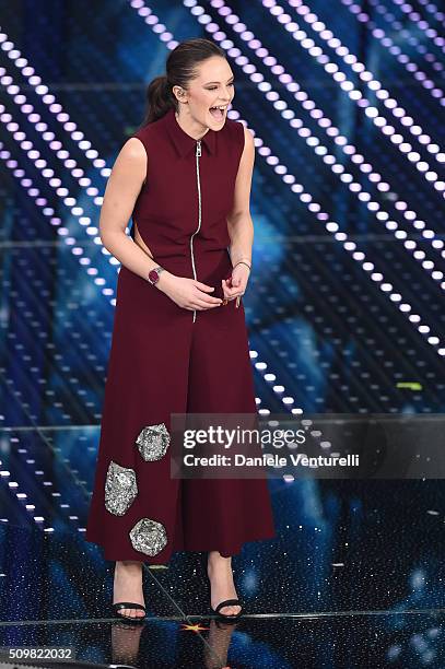 Francesca Michielin attends the fourth night of the 66th Festival di Sanremo 2016 at Teatro Ariston on February 12, 2016 in Sanremo, Italy.