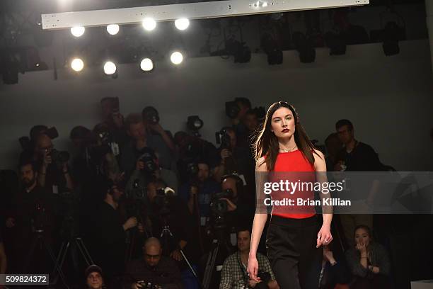 Model walks the runway during rehearsal just before the start of the Cushnie et Ochs show during Fall 2016 New York Fashion Week: The Shows at...