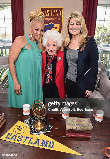 Actresses Kim Fields, Charlotte Rae and Lisa Whelchel attend Hallmark's Home and Family "Facts Of Life Reunion" at Universal Studios Backlot on...