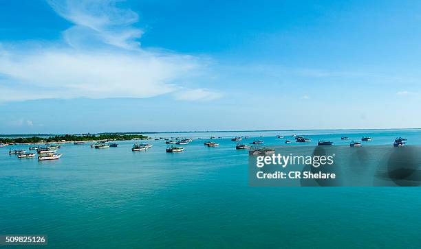 view of indian ocean from pamban bridge - pamban bridge stock pictures, royalty-free photos & images