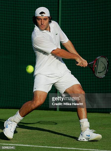 Sebastien Grosjean of France in action during his first round match against Thierry Ascione of France at the Wimbledon Lawn Tennis Championship on...