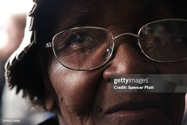 Resident Jasie Kinard waits to get into a school to see Democratic presidential candidate Hillary Clinton speak in South Carolina a day after her...