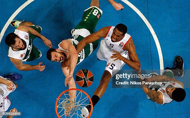 Derrick Brown, #5 of Anadolu Efes Istanbul competes with Vladimir Jankovic, #8 of Panathinaikos Athens during the Turkish Airlines Euroleague...