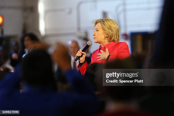 Democratic presidential candidate Hillary Clinton speaks to voters in South Carolina a day after her debate with rival candidate Bernie Sanders on...