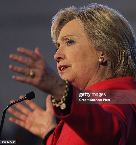 Democratic presidential candidate Hillary Clinton speaks to voters in South Carolina a day after her debate with rival candidate Bernie Sanders on...