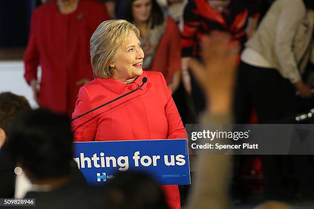 Democratic presidential candidate Hillary Clinton speaks to voters in South Carolina a day after her debate with rival candidate Sen. Bernie Sanders...