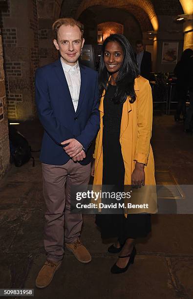 Gregg Haste and Anneika Rose attend the press night after party of "Nell Gwynn" at The Crypt St Martins on February 12, 2016 in London, England.