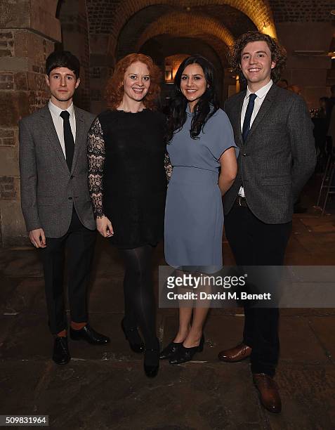 Matthew Durkan, Ellie Leah, Paige Carter and George Jennings attend the press night after party of "Nell Gwynn" at The Crypt St Martins on February...