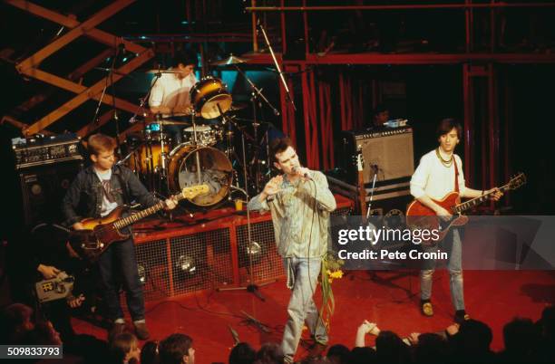 English rock band, The Smiths , perform live on stage, 1984.