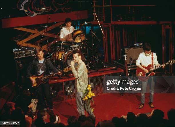 English rock band, The Smiths , perform live on stage, 1984.
