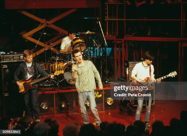 English rock band, The Smiths , perform live on stage, 1984.