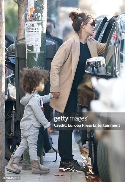 Monica Cruz and her daughter Antonella Cruz are seen on February 4, 2016 in Madrid, Spain.