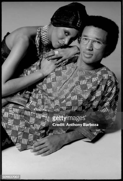 American tennis player Arthur Ashe poses with an unidentified model, New York, 1971.