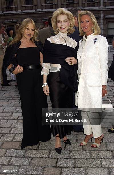 Anouska Hempel, Lynn Wyatt and Lady Caroline Bamford attend the Around The World party at The Royal Academy on June 21, 2004 in London. David Tang...