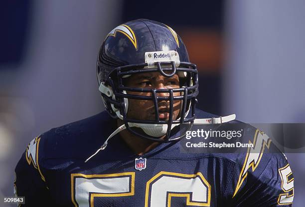 Middle Line Backer Orlando Ruff of the San Diego Chargers looking on during the game against the Arizona Cardinals at the Qualcomm Stadium in San...