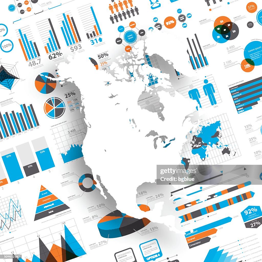 North America Map on Infographic Background