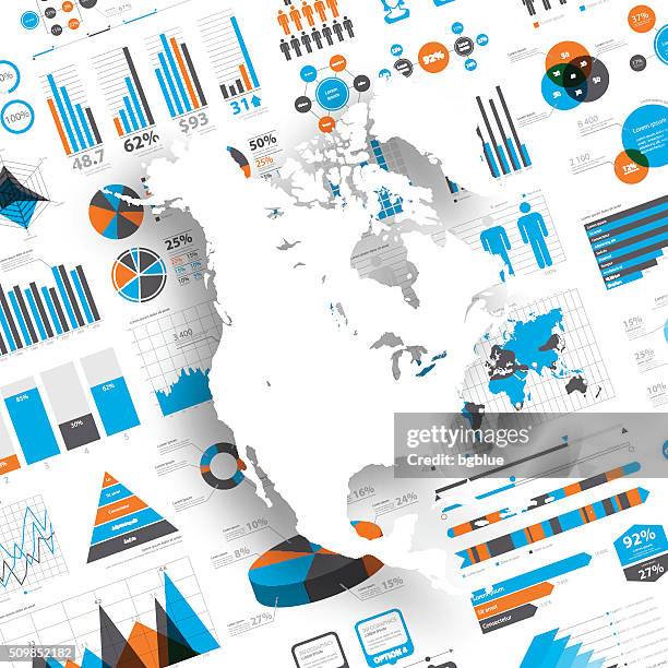 north america map on infographic background - mexico stock exchange stock illustrations