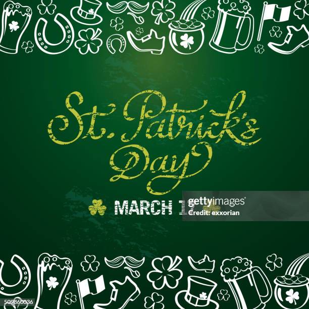 st patrick's day elements in chalkboard - golden hoof stock illustrations