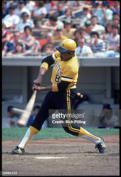 Willie Stargell of the Pittsburgh Pirates connects with a pitch circa 1980.