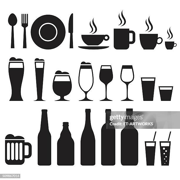 restaurant icons - drinking glass vector stock illustrations