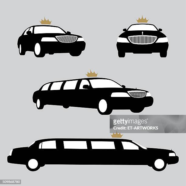 illustrations, cliparts, dessins animés et icônes de collection de silhouettes de limousines. illustration vectorielle - limousine