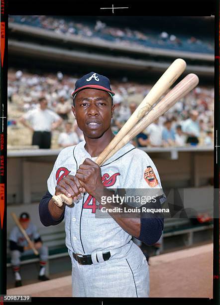 Hank Aaron of the Atlanta Braves poses for a portrait circa 1966. Hank Aaron played for the Atlanta Braves from 1954 to 1954.
