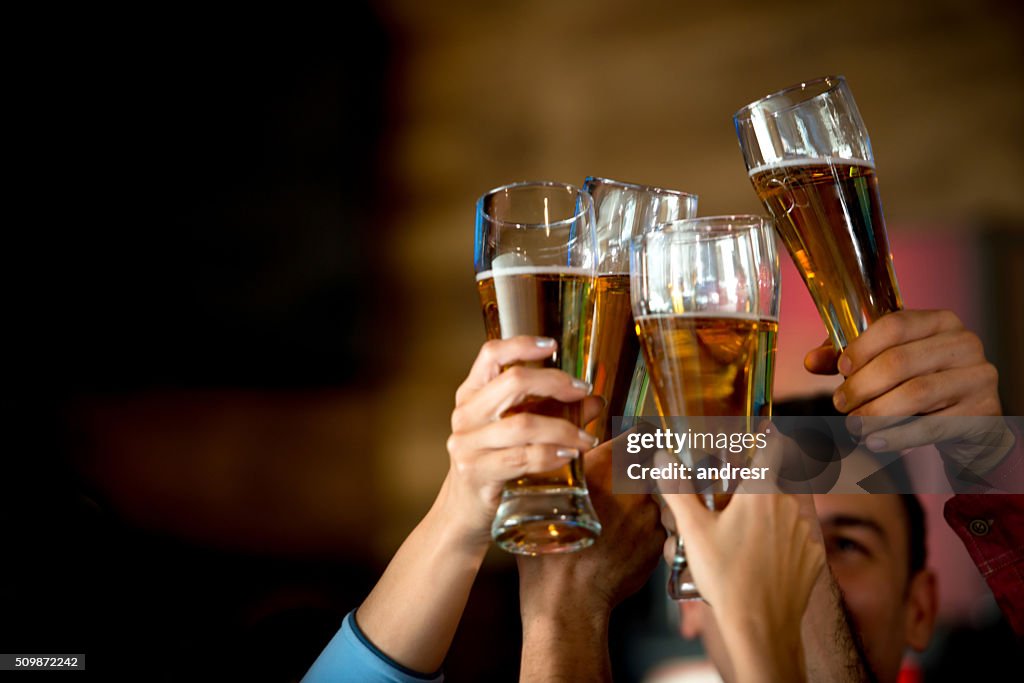 Friends making a toast at the bar