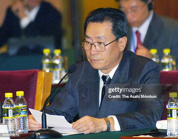 Wu Dawei of China, Vice-Minister of Foreign Affairs addresses the joint declaration of the six party talks at the Daioyutai State Guesthouse on...