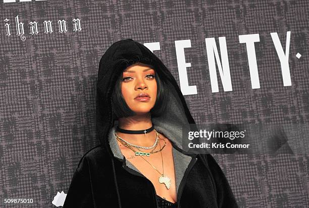 Rihanna attends FENTY x PUMA by Rihanna at 23 Wall Street on February 12, 2016 in New York City.