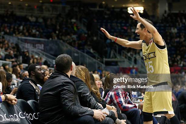 Tom Cavanagh stops to say hello to someone in the crowd. NBA all star Celebrity game is 1st half action at Ricoh Coliseum, all part of the NBA all...
