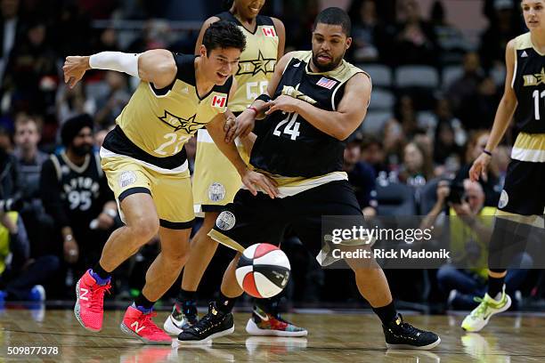 All star Celebrity game is 1st half action at Ricoh Coliseum, all part of the NBA all star weekend extravaganza. Toronto Star/Rick Madonik