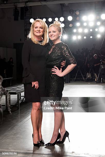 Designer Pamella Roland and her daughter Sydney Devos attend the Pamella Roland Fall 2016 fashion show at Pier 59 Studios on February 12, 2016 in New...