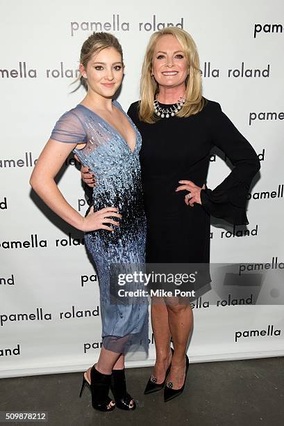 Actress Willow Shields and designer Pamella Roland attend the Pamella Roland Fall 2016 fashion show at Pier 59 Studios on February 12, 2016 in New...