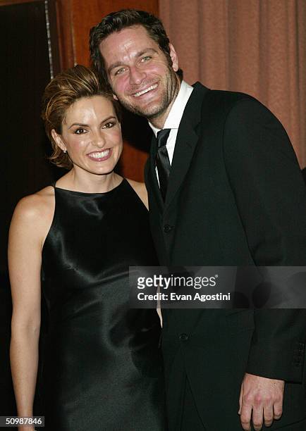 Actress Mariska Hargitay and fiancee Peter Hermann attend the 2004 American Women in Radio and Television Gracie Allen Awards gala on June 22, 2004...