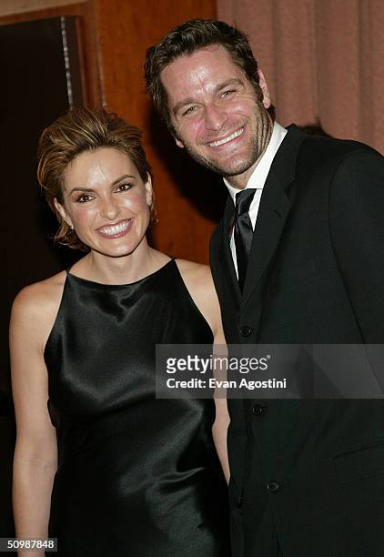 Actress Mariska Hargitay and fiancee Peter Hermann attend the 2004 American Women in Radio and Television Gracie Allen Awards gala on June 22, 2004...