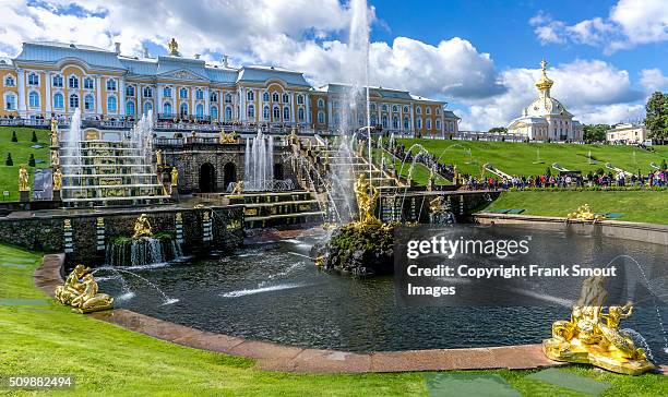 peterhof grand palace and the grand cascade - petergof stock pictures, royalty-free photos & images