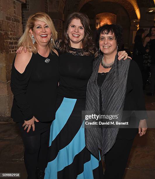 Paula Marie Black, Eleanor Lloyd and Nica Burns attend the press night after party of "Nell Gwynn" at The Crypt St Martins on February 12, 2016 in...