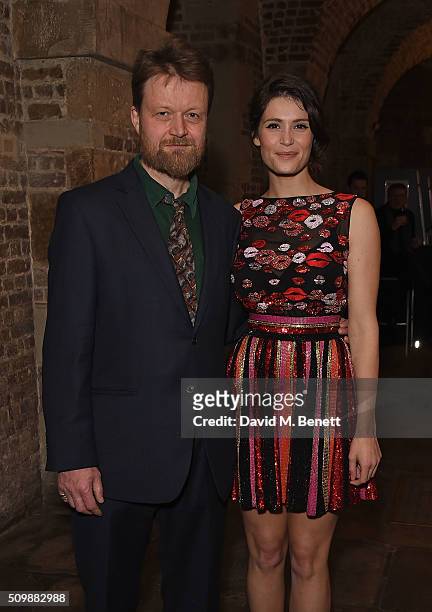 Charles Beauclerk and Gemma Arterton attend the press night after party of "Nell Gwynn" at The Crypt St Martins on February 12, 2016 in London,...