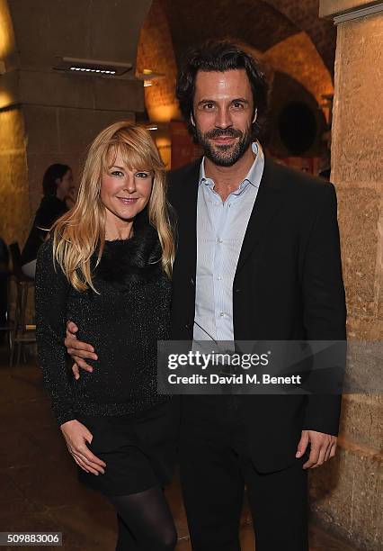 Sarah Hadland and guest attend the press night after party of "Nell Gwynn" at The Crypt St Martins on February 12, 2016 in London, England.