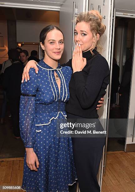 Jessica Brown Findlay and Vanessa Kirby attend the press night after party for "Uncle Vanya" at The Almeida Theatre on February 12, 2016 in London,...