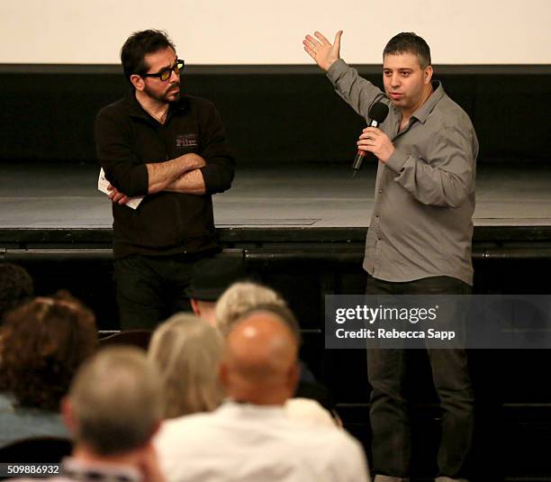 Director Roger Durling and Director Evgeny Afineevsky speak at the "Winter on Fire: Ukraines Fight for Freedom" Q&A at the Lobero during the 31st...