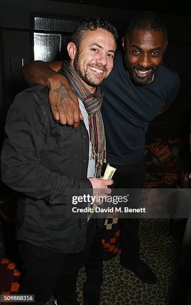 Warren Brown and Idris Elba attend Idris Elba's pre-BAFTA party at Black Dice on February 12, 2016 in London, England.