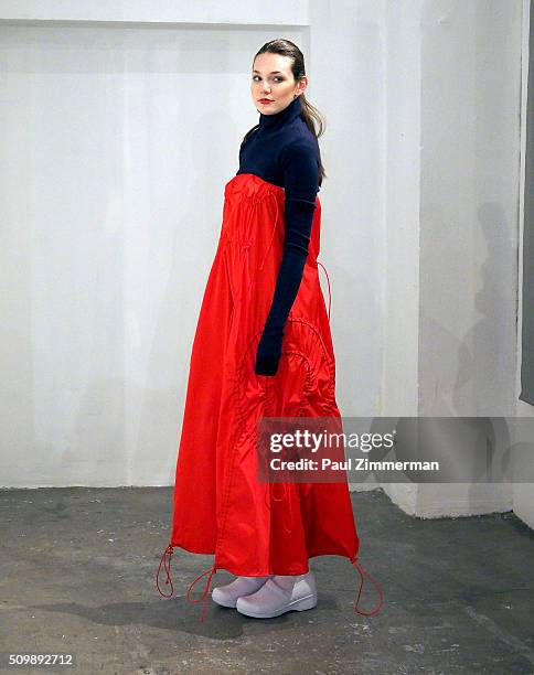 Model poses at the Presentation - Fall 2016 New York Fashion Week at Openhouse Gallery on February 12, 2016 in New York City.