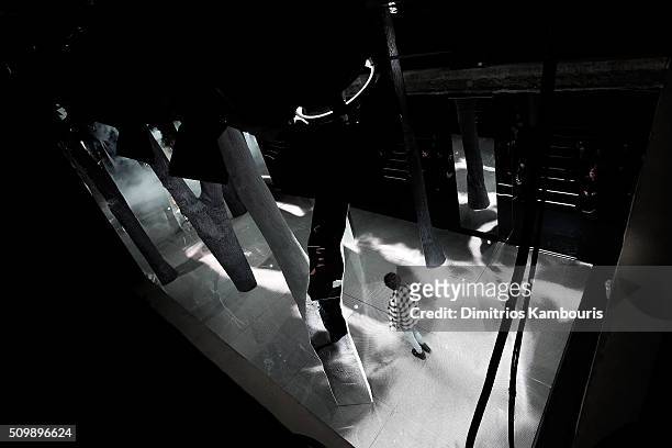 Models walk the runway during rehersal at FENTY PUMA by Rihanna AW16 Collection during Fall 2016 New York Fashion Week at 23 Wall Street on February...