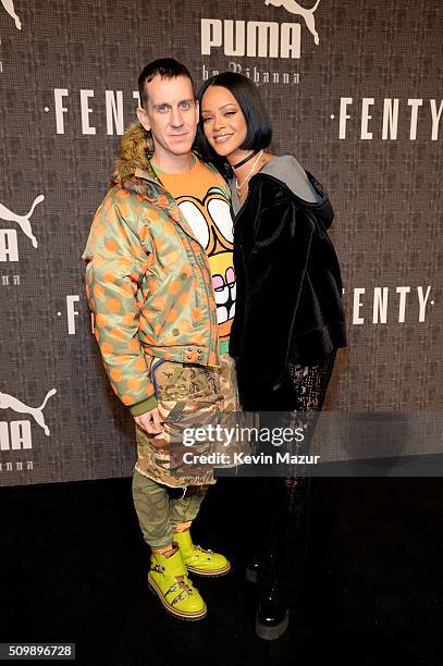 Fashion designer Jeremy Scott and Rihanna attend the FENTY PUMA by Rihanna AW16 Collection during Fall 2016 New York Fashion Week at 23 Wall Street...