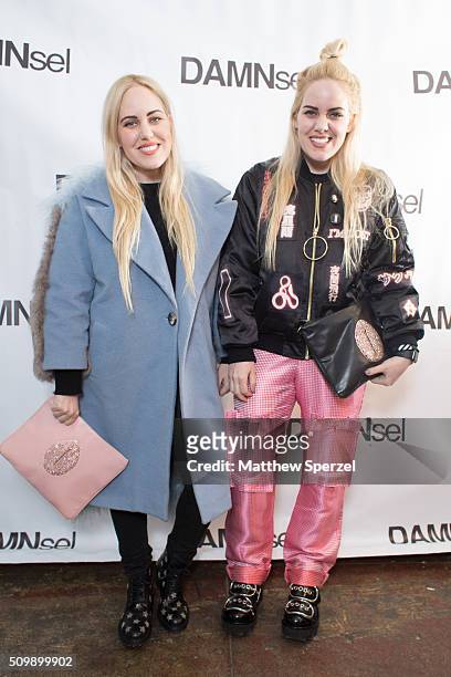 Cailli Beckerman wearing Sandy Liang jacket, YSL shoes, Damsel bag and twin sister Sam Beckerman wearing Hyein Seo jacket, Damael pants & bag,...
