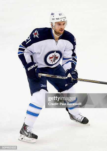 Galiardi of the Winnipeg Jets plays in the game against the New Jersey Devils at Prudential Center on October 30, 2014 in Newark, New Jersey.